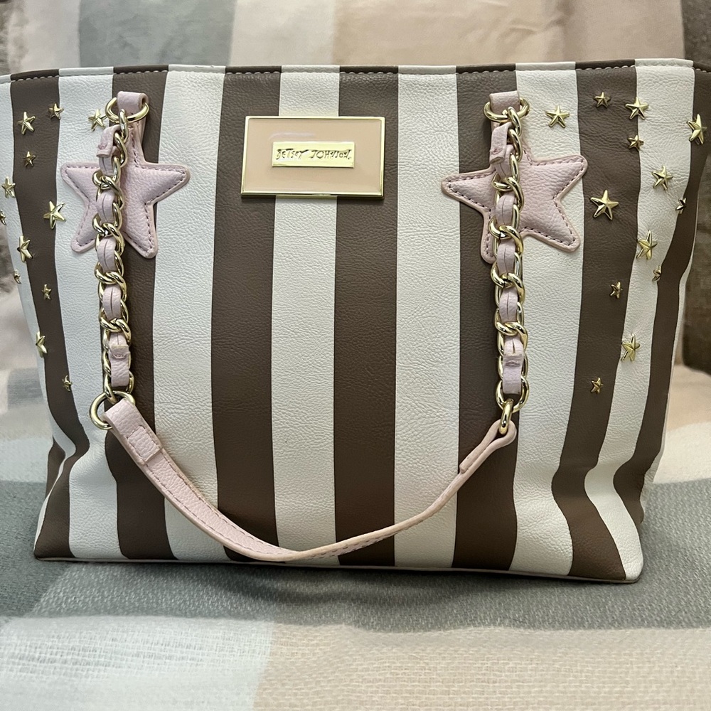 Betsey Johnson Brown and White Striped Tote